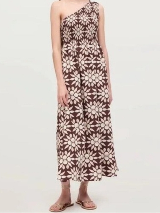 Hill House Dresses & Skirts - Hill House Brown and Cream Floral One-Shoulder Dress